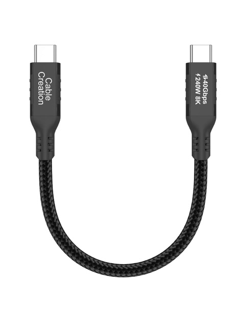 Short braided USB4 USB-C to USB-C cable, 6 inches